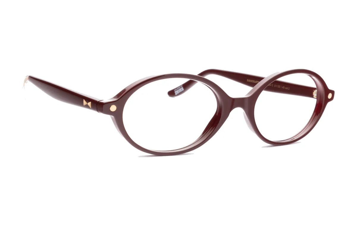Armação Snob Milano Biancolatte, oval e estreita em acetato bordeaux