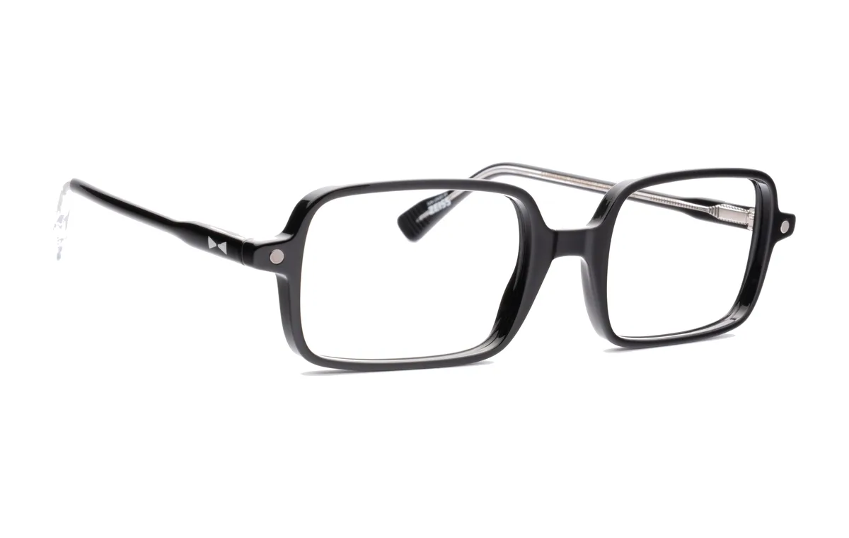 Armação Snob Milano Camparino, rectangular em acetato preto com ponte metálica