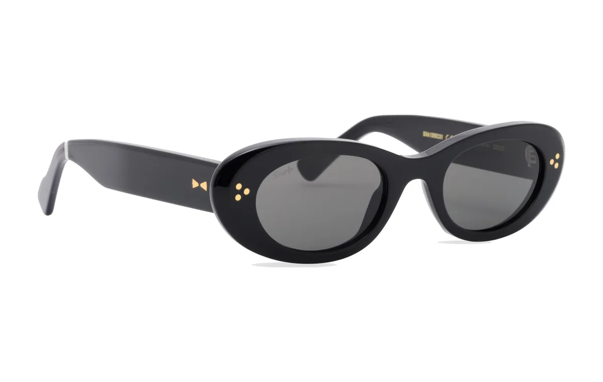 Óculos de sol Snob Milano SNA1005, armação preta oval e grossa com lente escura