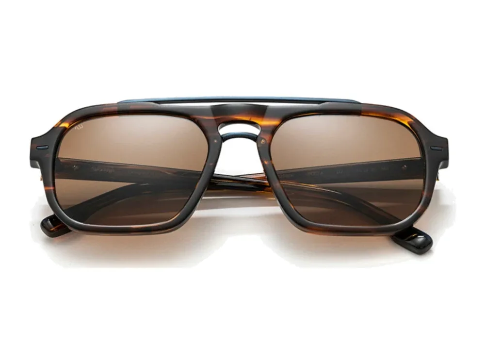 Óculos de sol Woodys DOSTA 02, tartaruga e azul com ponte tripla, de frente